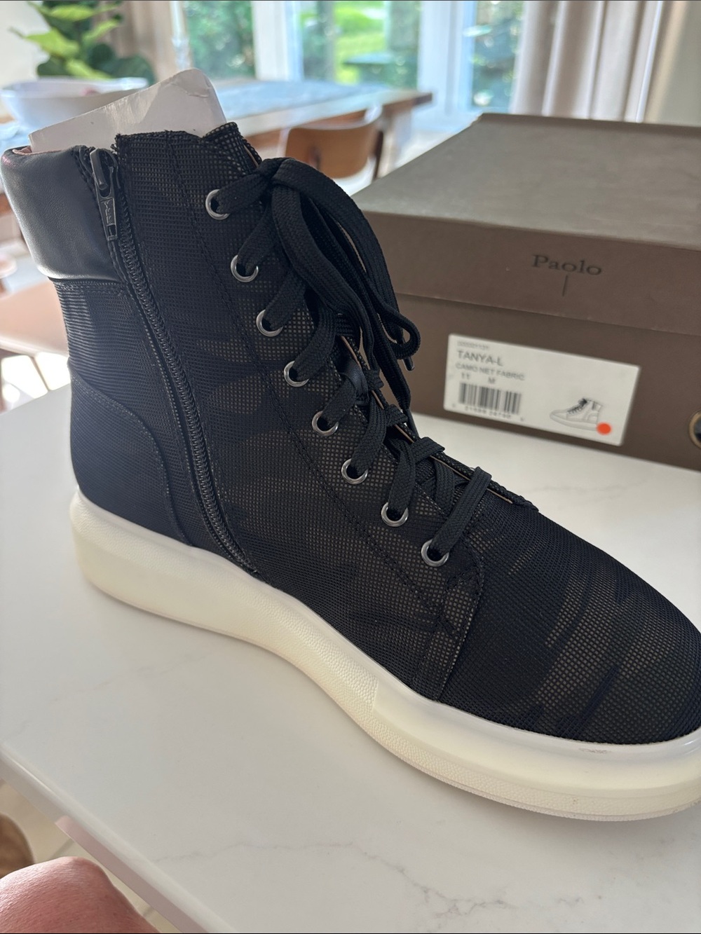 Paolo Black High-Top Lace-Up Sneaker with White Sole